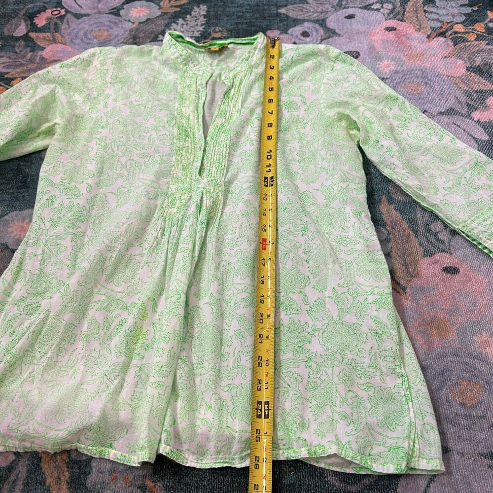 Roberta Roller Rabbit Blouse Top Womens Medium Green Floral 3/4 Sleeve Pintuck - Picture 9 of 16